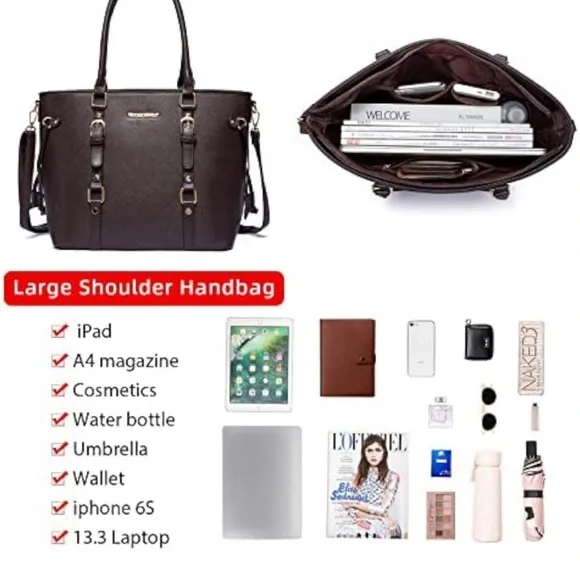 Brown 3PCS Purses for Women Tote Purse and Wallet Set Shoulder Bags - Picture 6 of 6